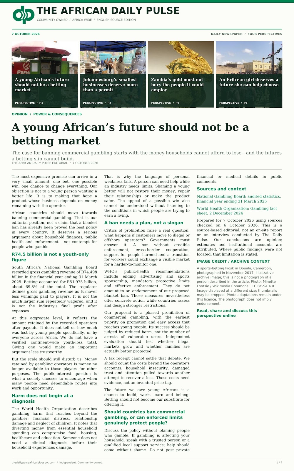 Front page: 7 October 2026